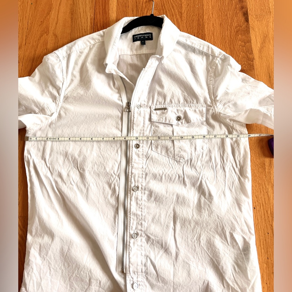 Emporio Armani Jeans White Shirt Button Down zip up cotton Short sleeve men's S - Picture 9 of 11